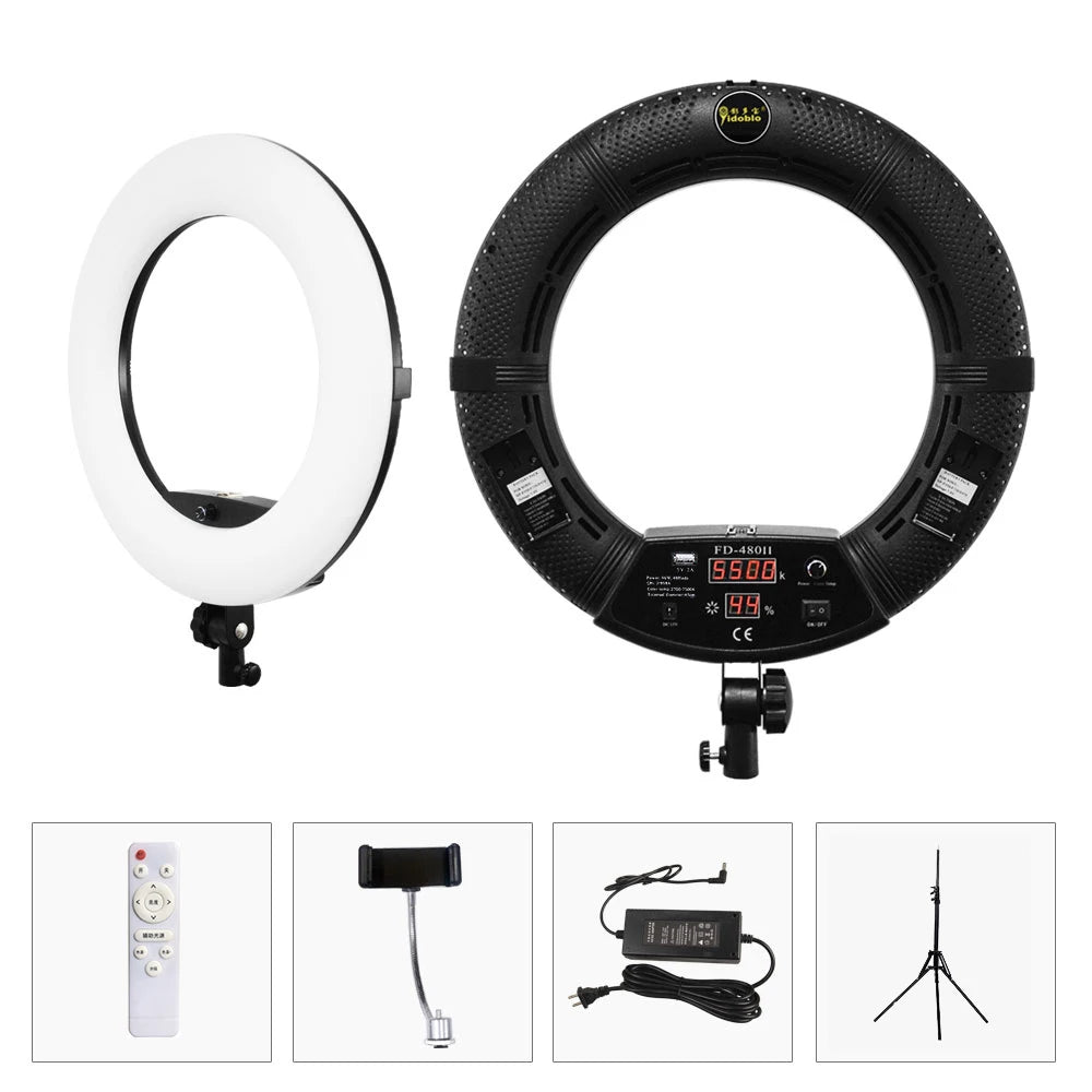 Yidoblo FD480II LED Light Ring Kit 18inch Bi-color 96w Selfie Light Video Ring Light Lamp with Stand Bag Led Makeup Light CRI95+