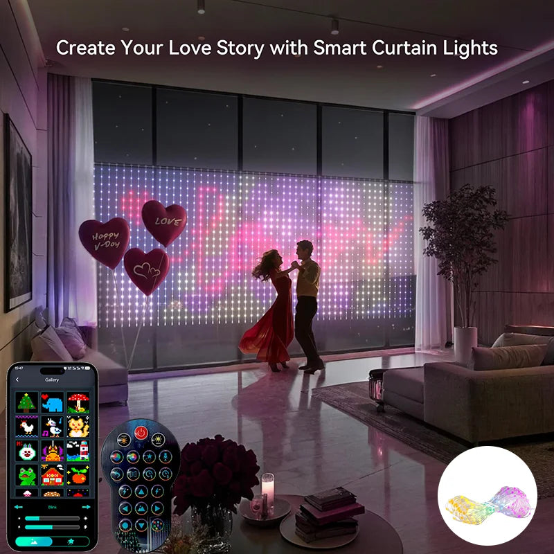 RGBIC Smart Curtain Lights LED String Lights APP Control Music Sync DIY Patterns Timer for Christmas Window Party Decor