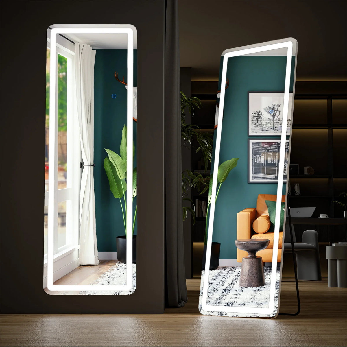 JHK 64x21 Inch Led Full Length Mirror with Stand Tempered Glass Aluminum Frame Hanging or Leaning Full Body Floor Mirror Standing or Wall Mount Modern Home Decor
