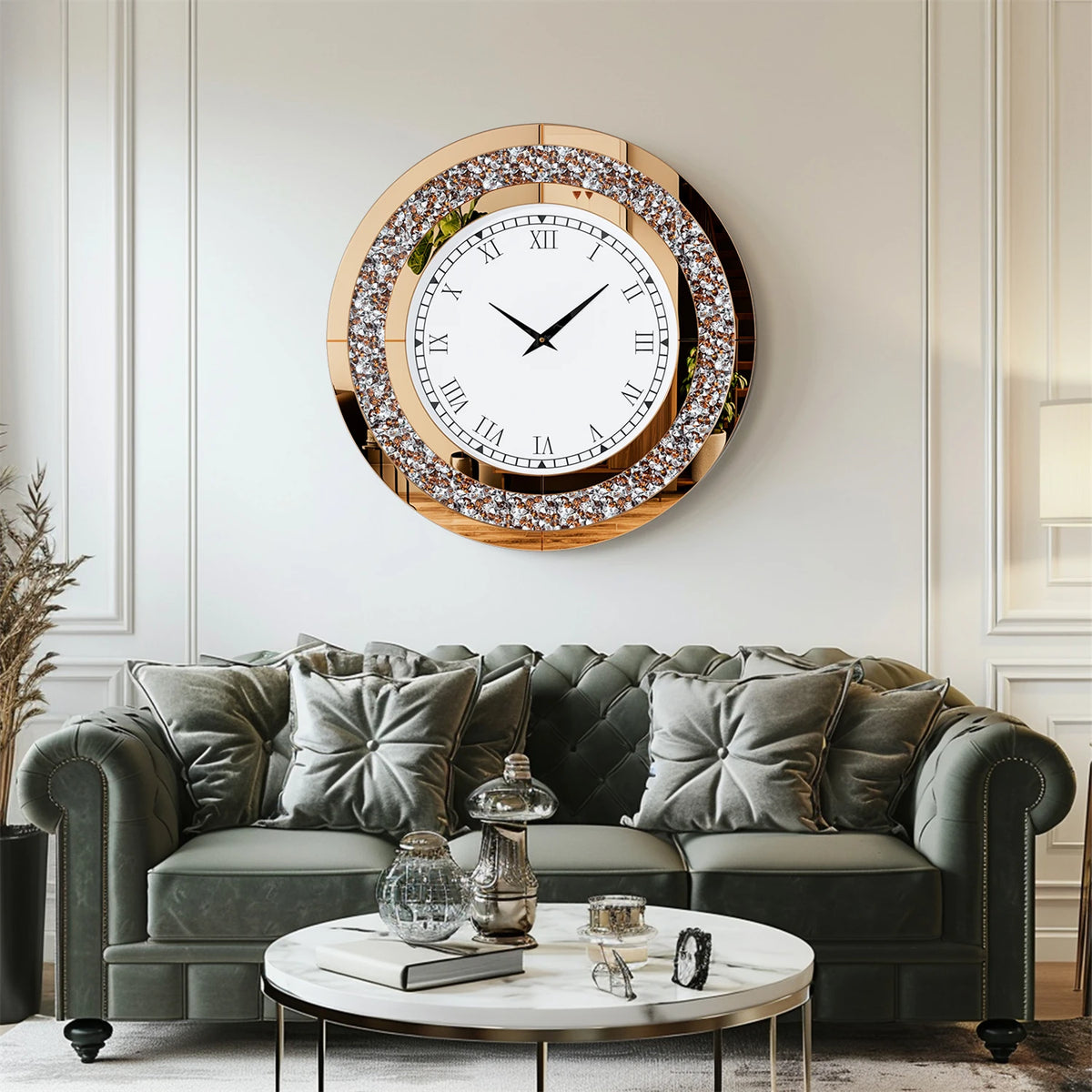 Decorative Mirror Wall Clock With Alarm And Mute Speaker