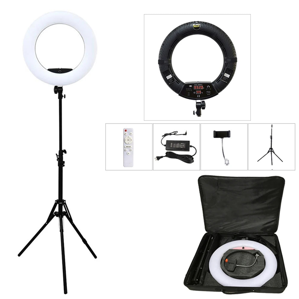 Yidoblo FD480II LED Light Ring Kit 18inch Bi-color 96w Selfie Light Video Ring Light Lamp with Stand Bag Led Makeup Light CRI95+