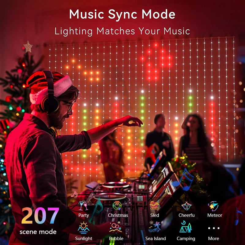 RGBIC Smart Curtain Lights LED String Lights APP Control Music Sync DIY Patterns Timer for Christmas Window Party Decor