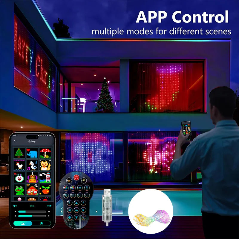 RGBIC Smart Curtain Lights LED String Lights APP Control Music Sync DIY Patterns Timer for Christmas Window Party Decor