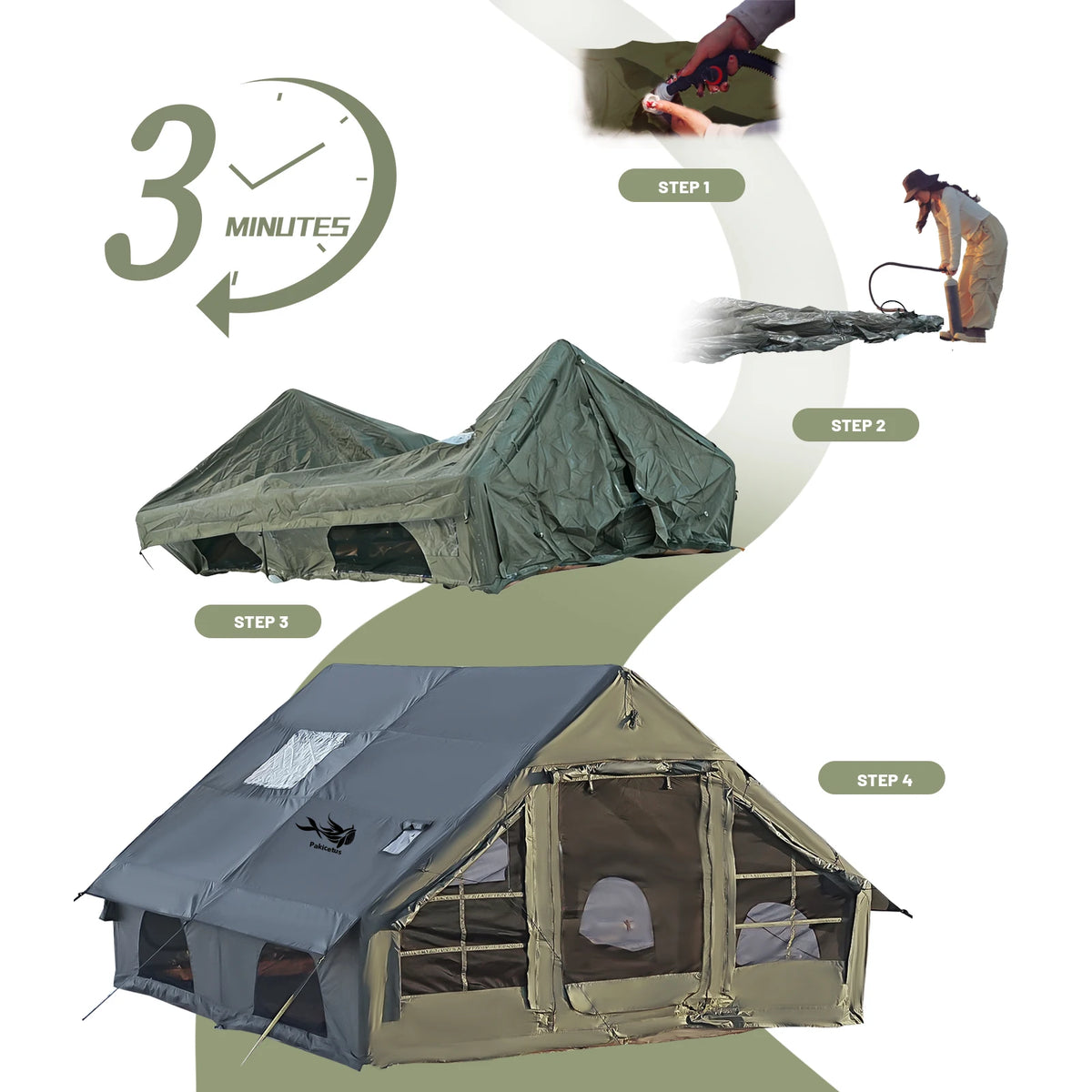 PAKICETUS Inflatable Camping Tent With Skylight and Air Pump