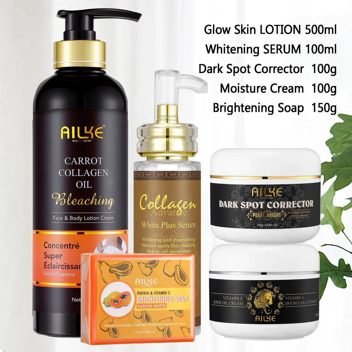 AILKE Collagen Women Skin Care Set, Moisturizing, Whitening, Remove Freckles, Dark Spots, Black Spots, Skin Lightening Kit
