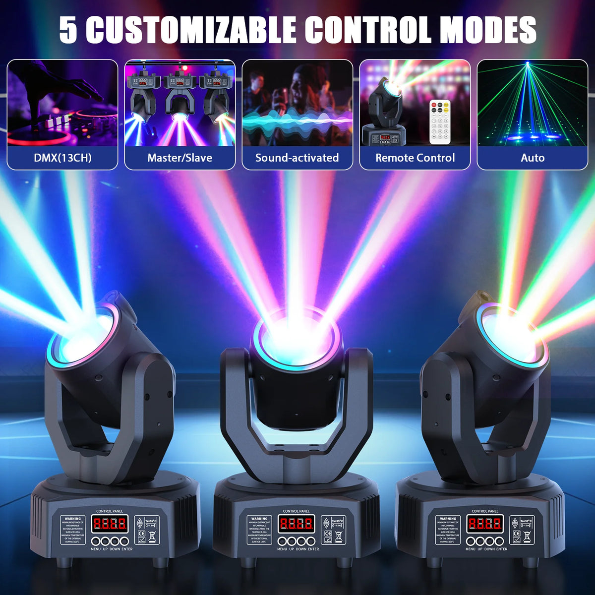 U'King Mini 30W Spot Beam Moving Head Light LED 4IN1 RGBW Effect Strobe Stage Light DMX Sound Activated DJ Disco Bar Party Light