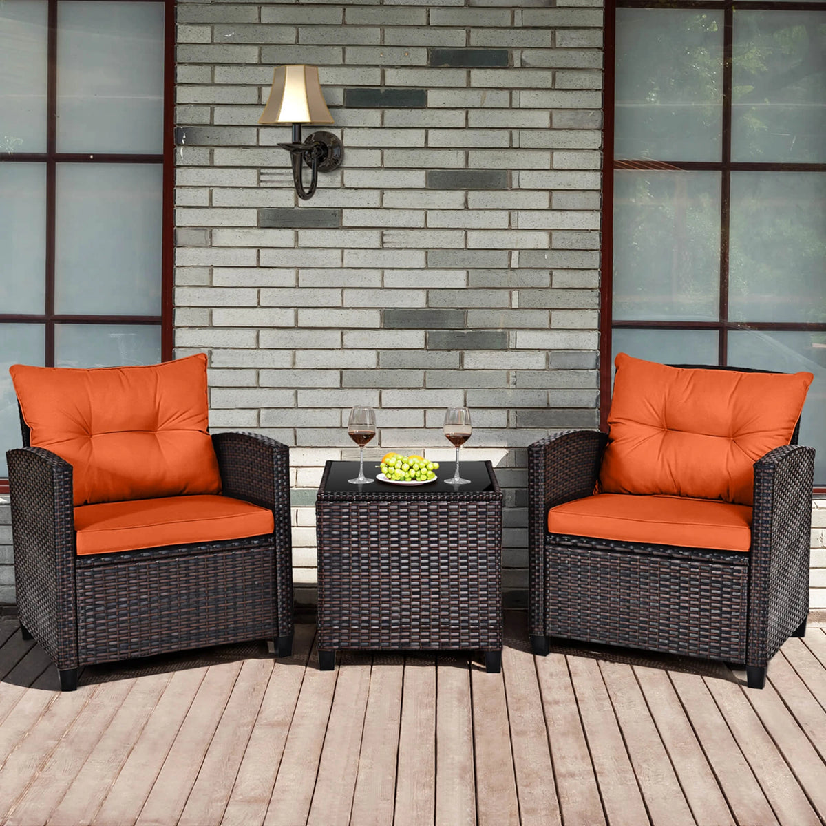 Homasis Patio Rattan Conversation Set With Cushioned Sofa
