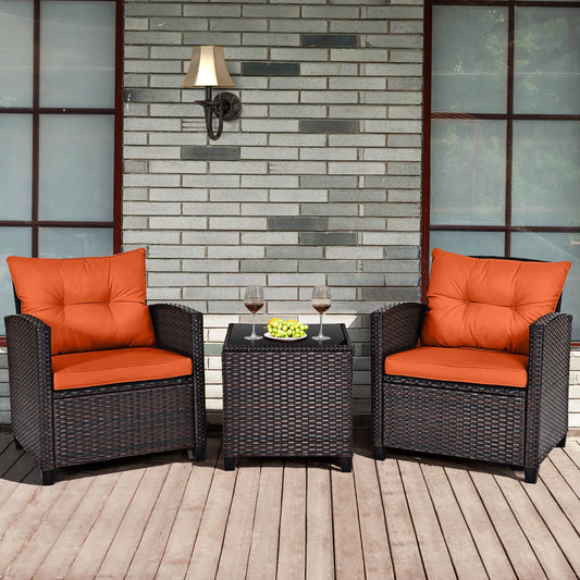Homasis Patio Rattan Conversation Set With Cushioned Sofa