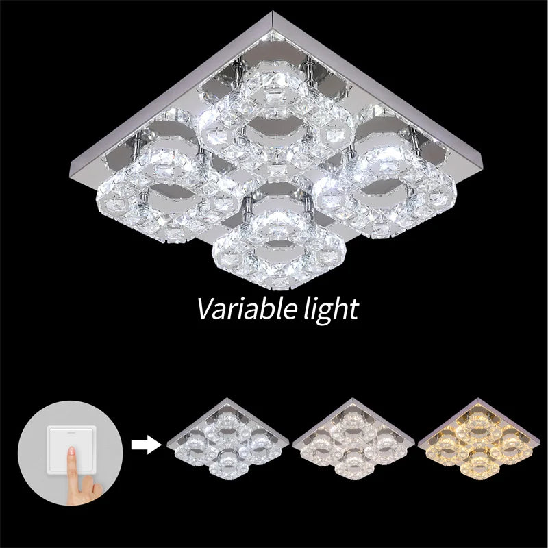 GreeLustr Modern Square Crystal LED Ceiling Light