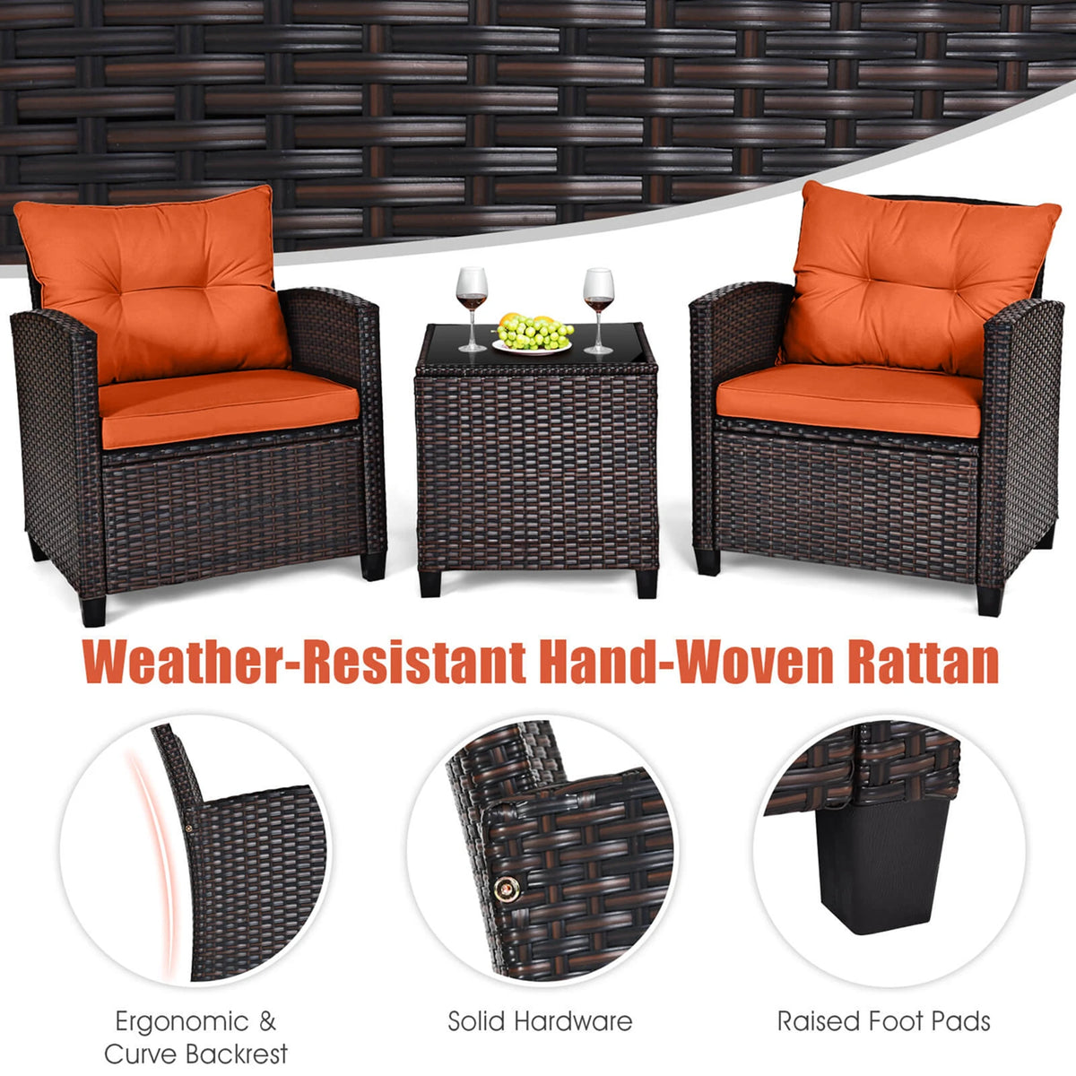 Homasis Patio Rattan Conversation Set With Cushioned Sofa