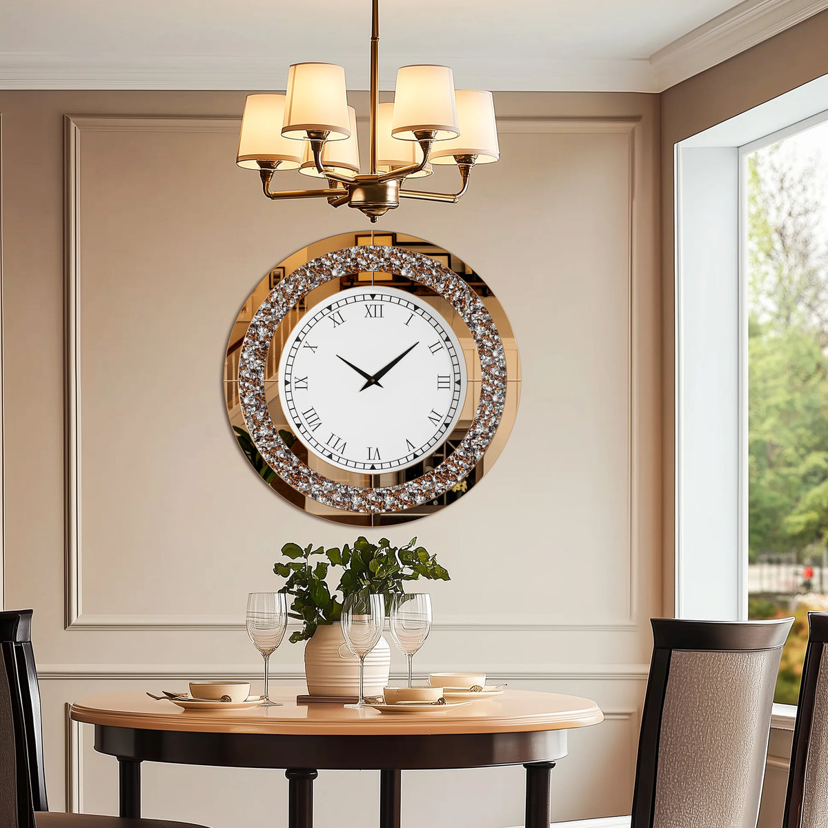 Decorative Mirror Wall Clock With Alarm And Mute Speaker
