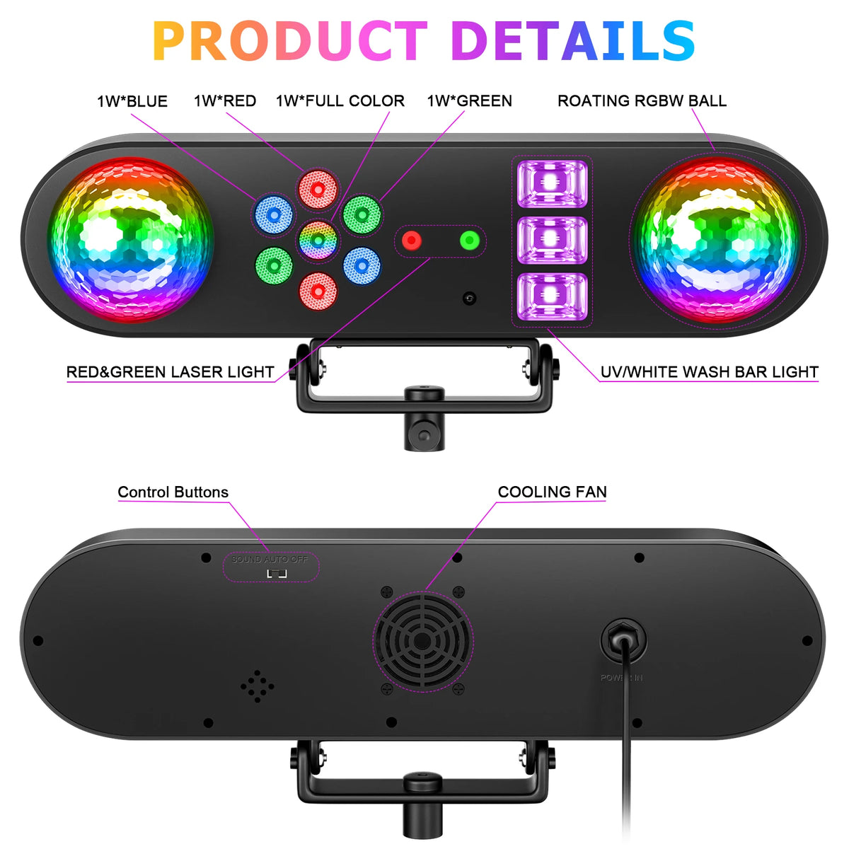 U'King Mini 5IN1 Bracket Effect Light Remote Control Mobile Stage Light Sound Control Strobe Magic Ball Light for DJ Show Party