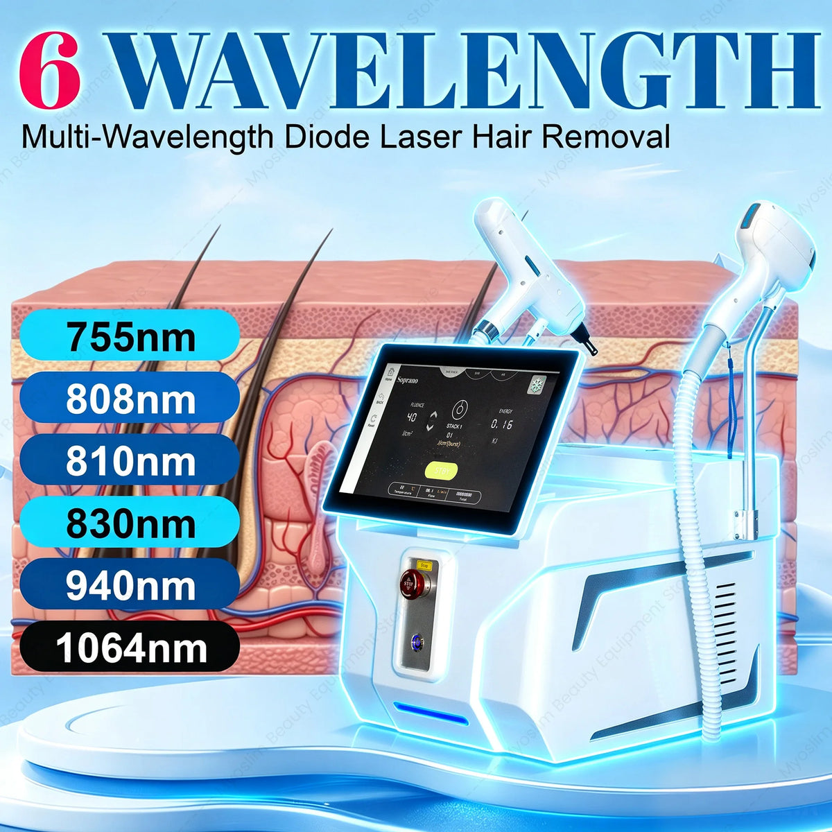 2In1 Soprano Titanium Ice Platinum FAC 6 Wavelength Diode Laser 808+Picosecond Painless Permanent Hair Removal Tattoo Removal
