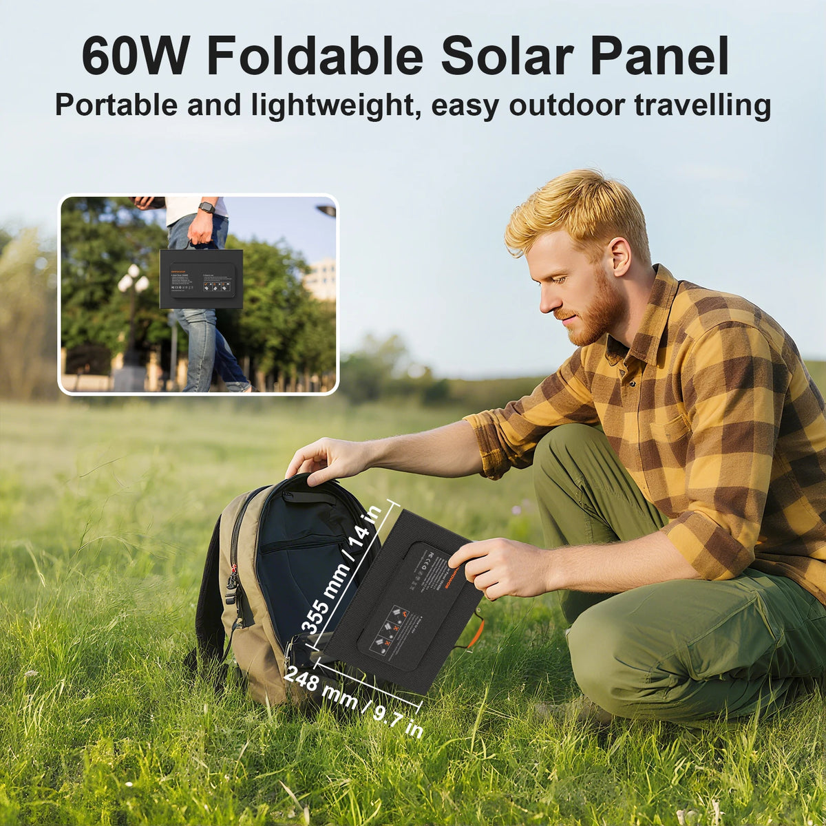 MHPOWOS Solar Battery Charger for Powerbank, 45W / 60W Foldable Portable Solar Panel with USB C, DC Output for Camping Phone
