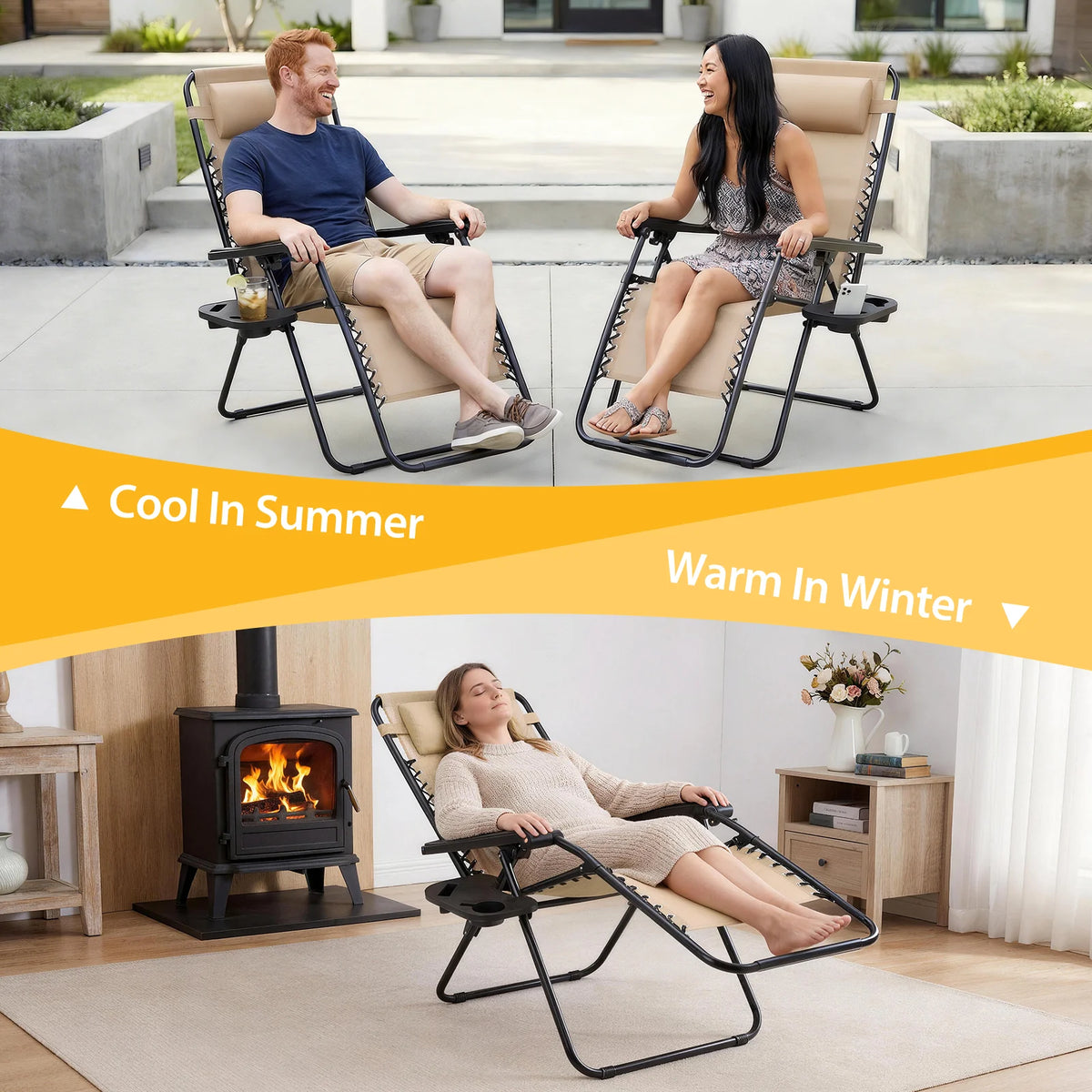 JHK Zero Gravity Outdoor Recliner With Adjustable Pillow