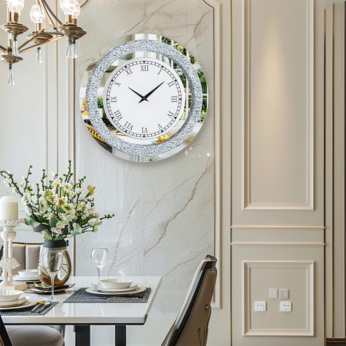 Decorative Mirror Wall Clock With Alarm And Mute Speaker