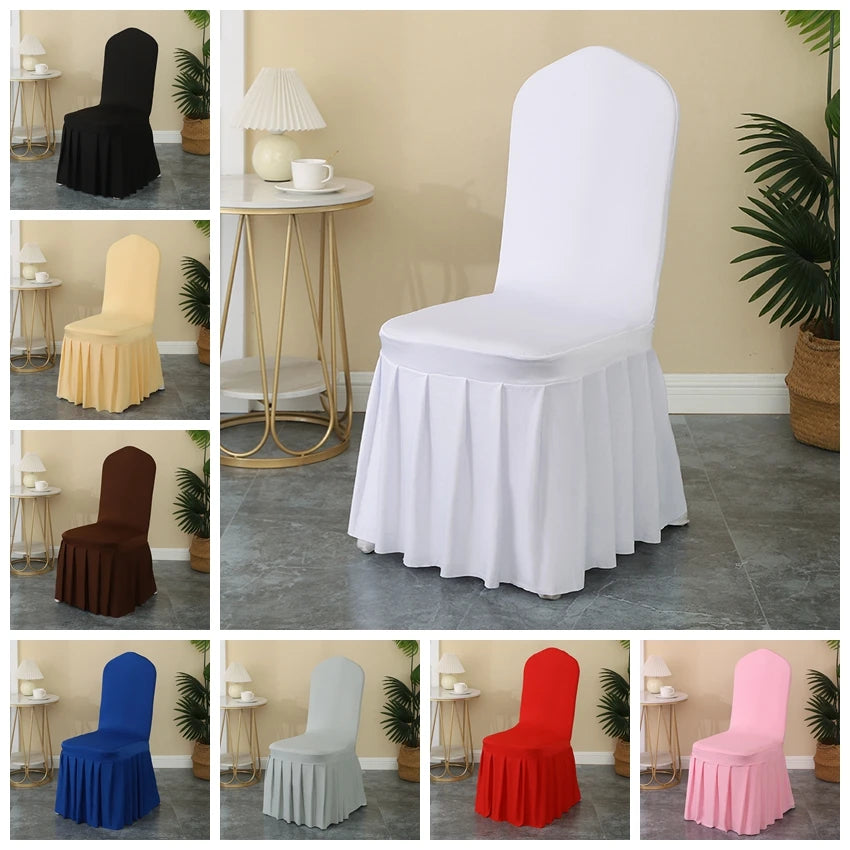 50/100pcs Pleated Skirt Spandex Chair Cover Hotel Banquet Party Events Wedding Decoration Dining Room Seat Protector Covers