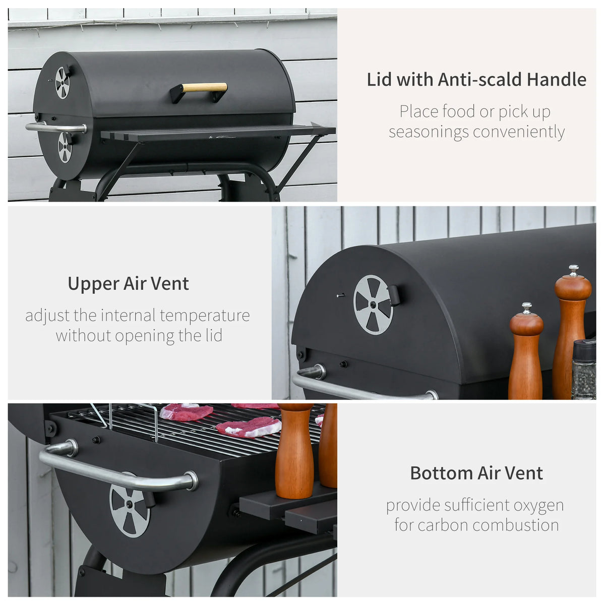 30" Portable Charcoal BBQ Grill w/ Adjustable Charcoal Rack Storage Shelf Wheel