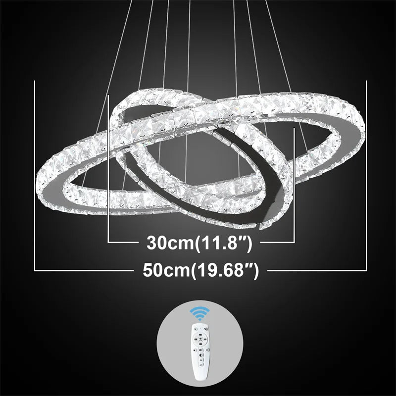 Modern Crystal Rings Led Chandelier Indoor Luxury Ceiling Lamp Dimming And Remote Control Pendan Lighting Chrome Lustre Fixtures