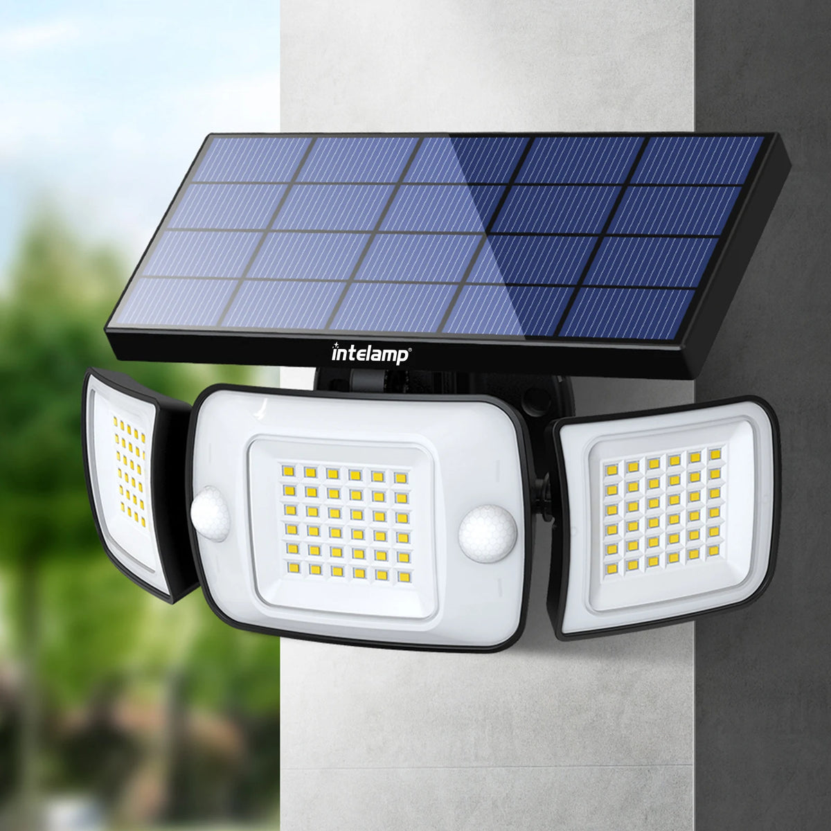 Intelamp Outdoor Solar Flood Light With Motion Sensors