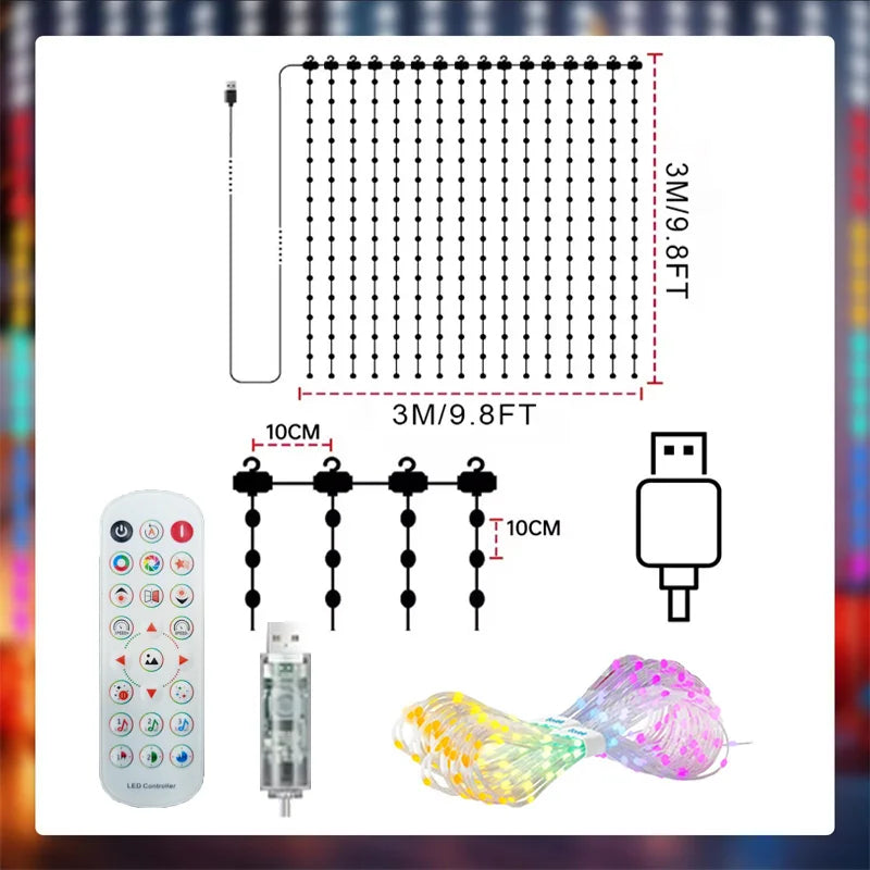 RGBIC Smart Curtain Lights LED String Lights APP Control Music Sync DIY Patterns Timer for Christmas Window Party Decor