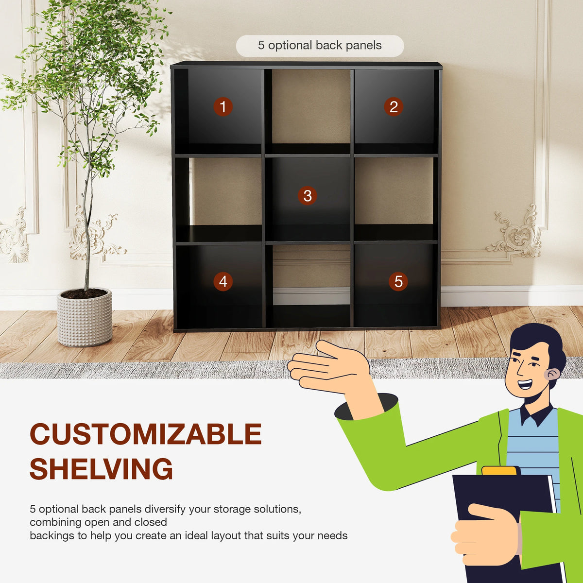 Jhk Modern Wooden Storage Bookcase For Office
