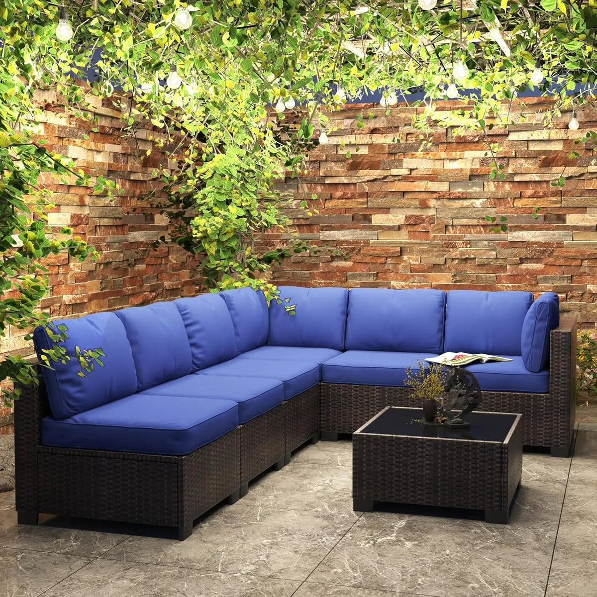 7-Piece Modular Outdoor Furniture Set, PE Rattan Wicker Sectional Modular Conversation Sofa Set, Perfect For Garden Balcony