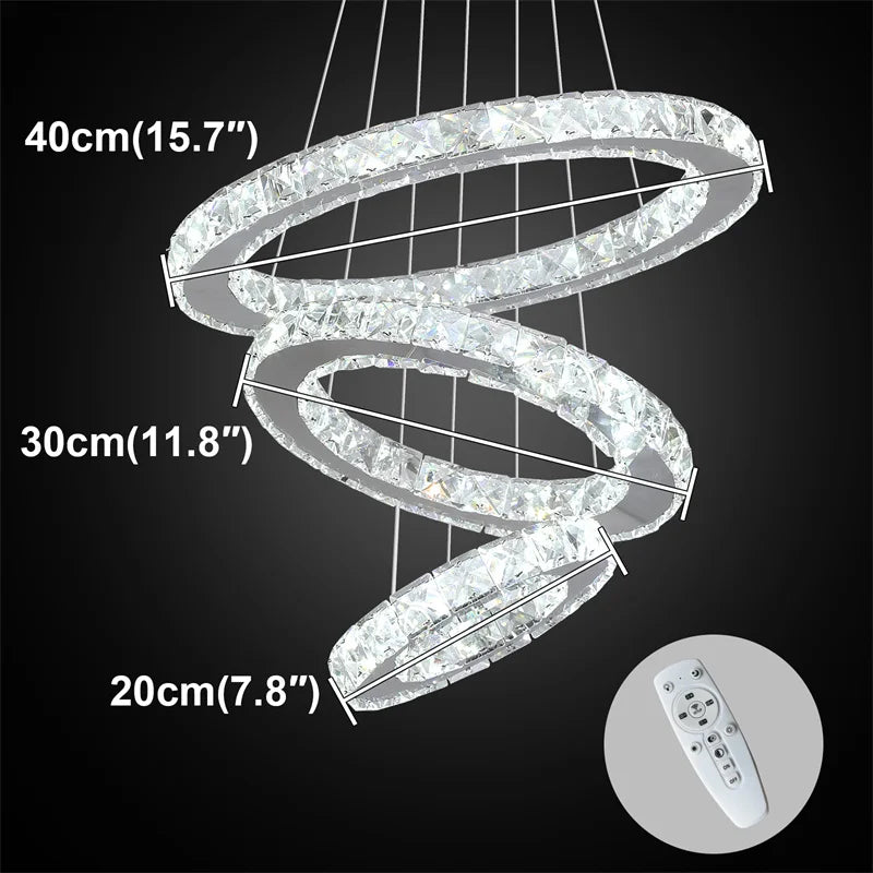 Modern Crystal Rings Led Chandelier Indoor Luxury Ceiling Lamp Dimming And Remote Control Pendan Lighting Chrome Lustre Fixtures