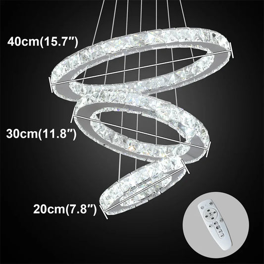 Modern Crystal Rings Led Chandelier Indoor Luxury Ceiling Lamp Dimming And Remote Control Pendan Lighting Chrome Lustre Fixtures