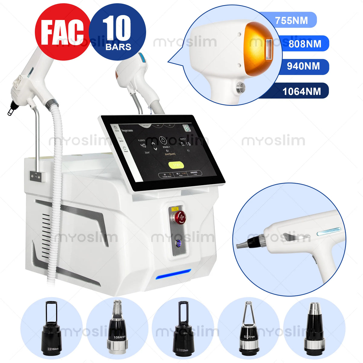 2In1 Soprano Titanium Ice Platinum FAC 6 Wavelength Diode Laser 808+Picosecond Painless Permanent Hair Removal Tattoo Removal