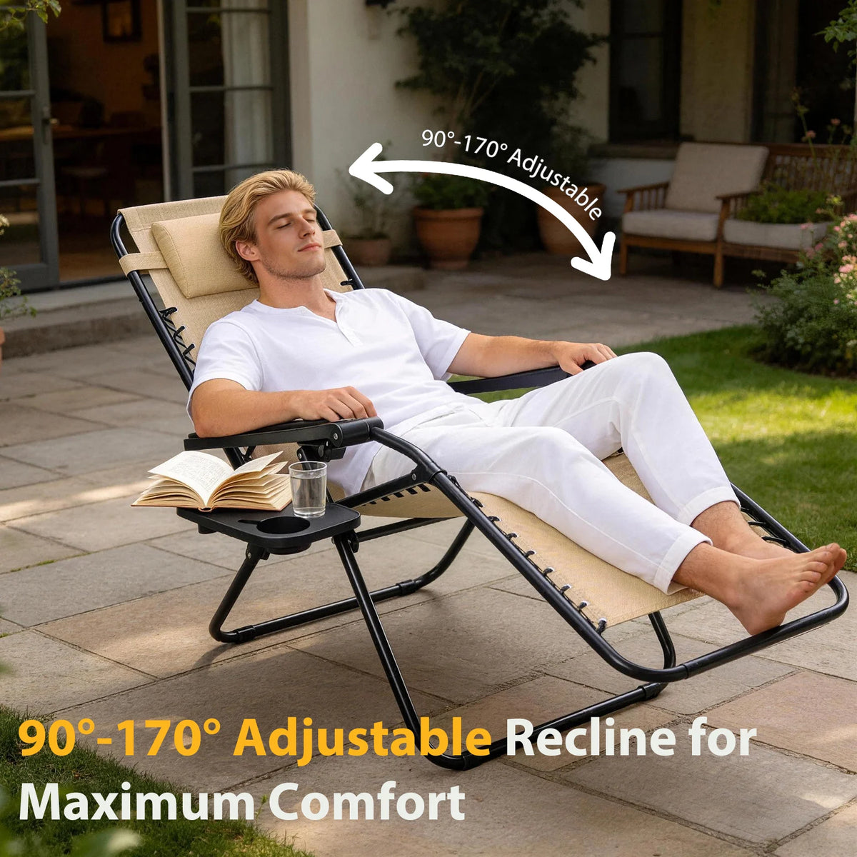 JHK Zero Gravity Outdoor Recliner Chair With Tray