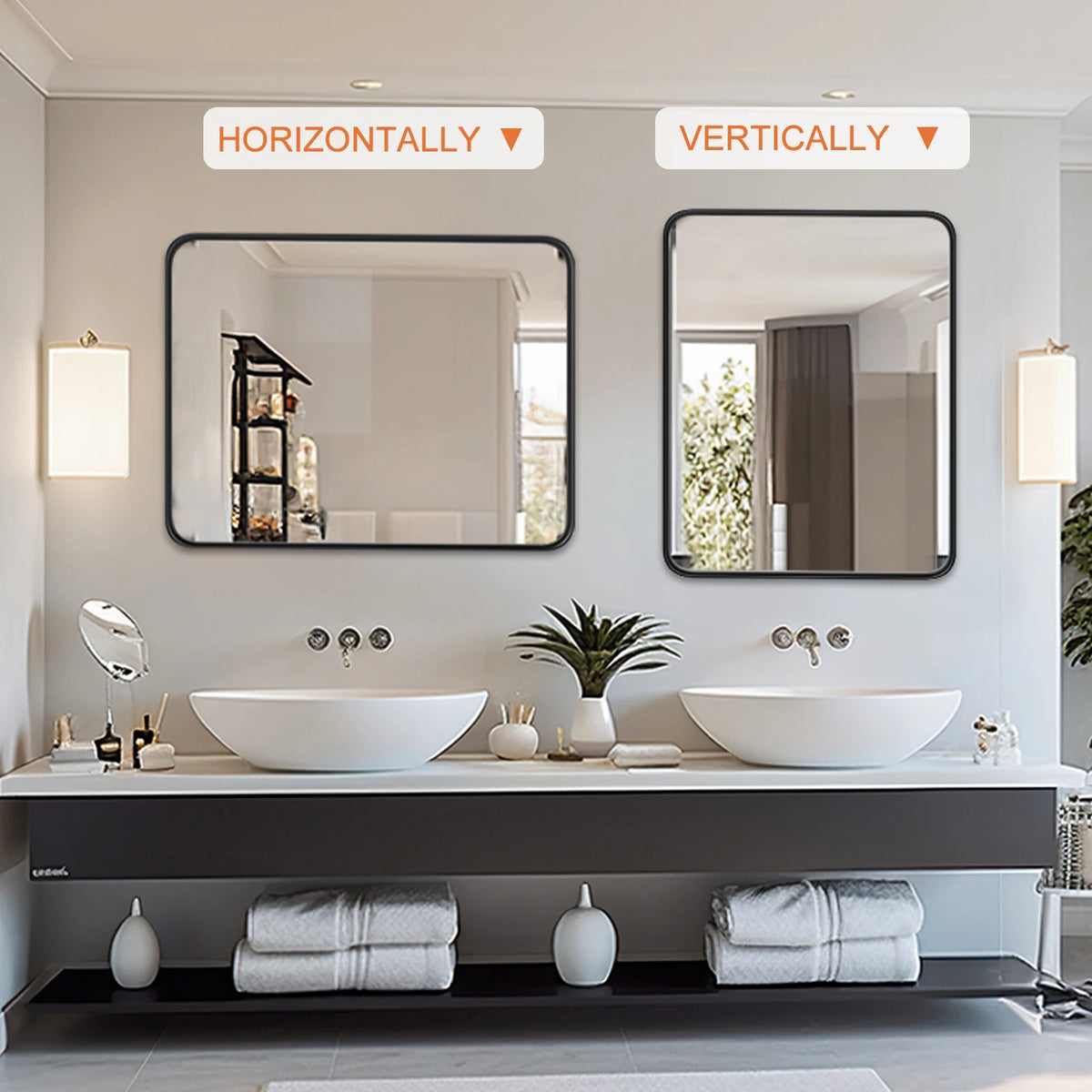 JHK Matte Metal Framed Bathroom Mirror