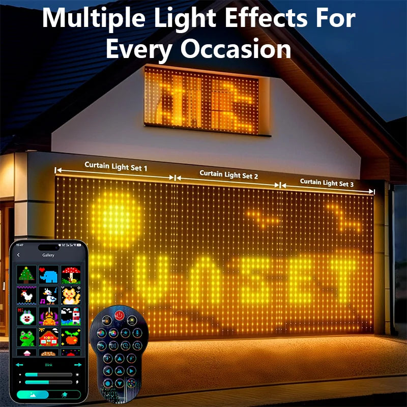 Smart RGBIC Curtain Lights APP Control Music Sync DIY Patterns Timer LED String Lights for Christmas Bedroom Party Decor