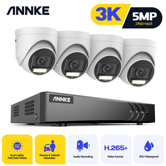 ANNKE 8CH 5MP Smart Dual Lights Lite Video Security System CCTV Kit With 3K 4X 5MP Built-in Mic Waterproof Surveillance Cameras