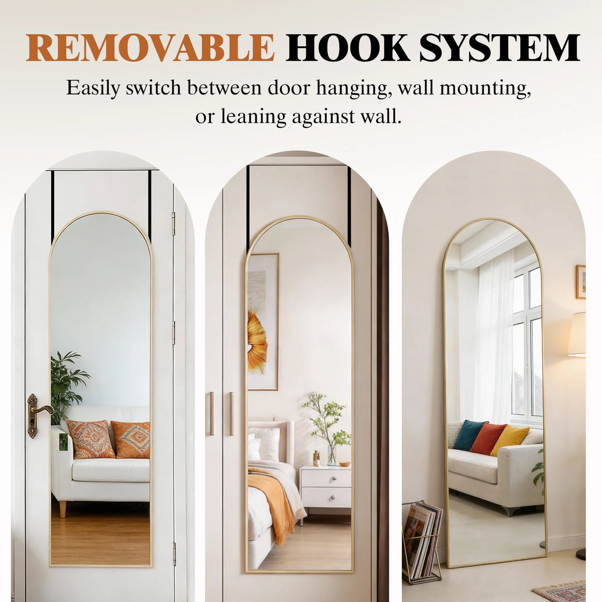 MCQ 47x14 Inches Full Length Mirror Door Hanging Arched Full Body Wall Mounted Aluminum Alloy Frame Mirror Modern Wall Mount Vanity Mirror for Home ﻿