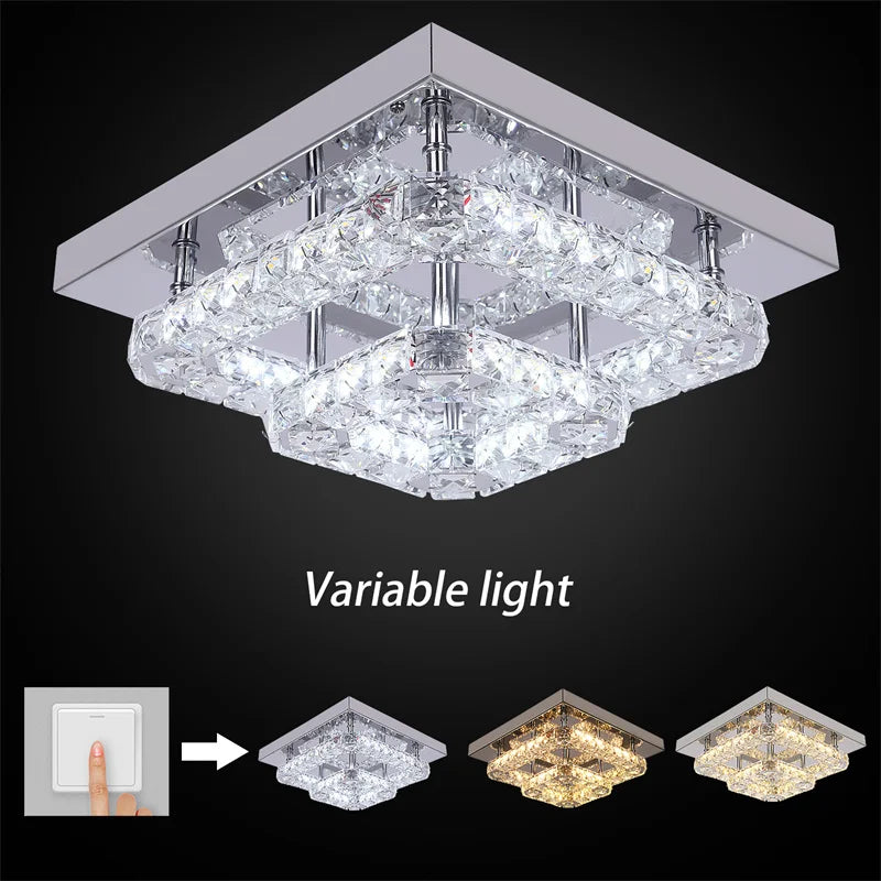 GreeLustr Modern Square Crystal LED Ceiling Light