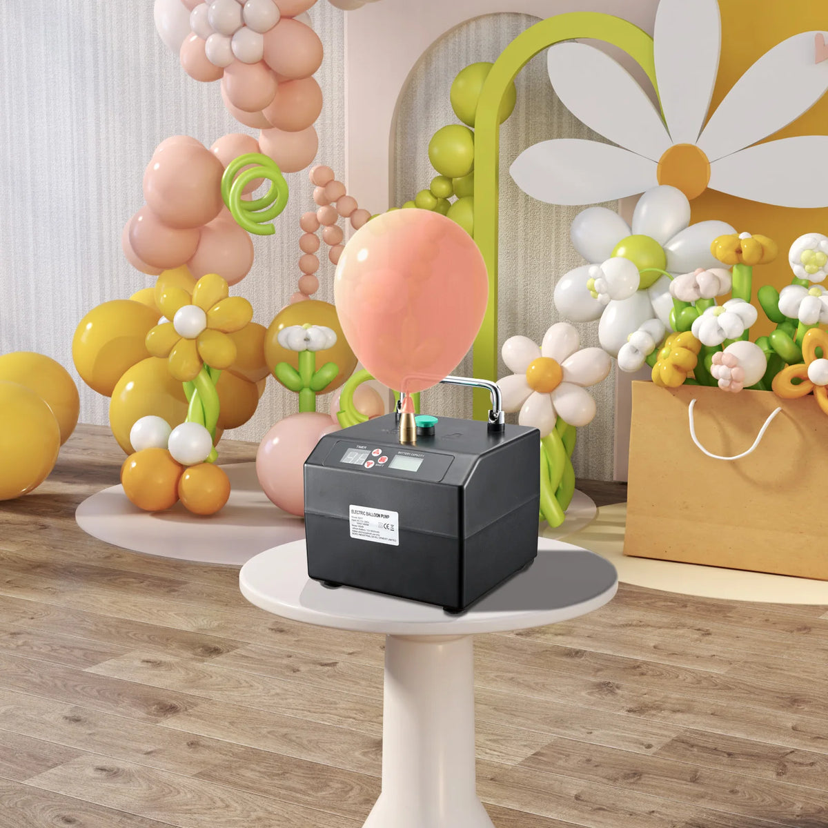 120W Electric Balloon Pump 110V-240V Balloon Inflator Copper Nozzle Air Blower with Battery Digital Timer and Counter for Party