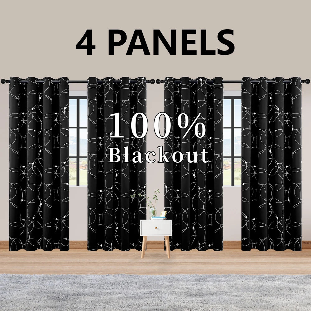 Four Panel Blackout Curtains Grommet Thermal Insulated