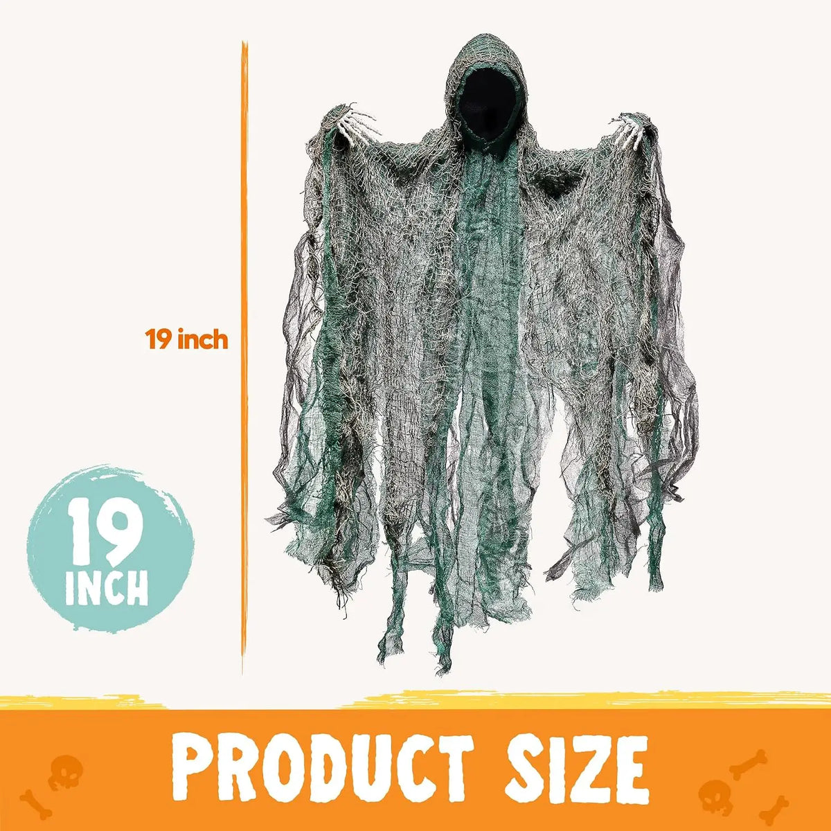 4 Pack 19'' Halloween Hanging Ghost Decoration Outdoor, Faceless Grim Reaper Set with Posable Arms in Dark Horror Robe for Halloween Tree, Yard, Patio, Haunted House, Party Decorations
