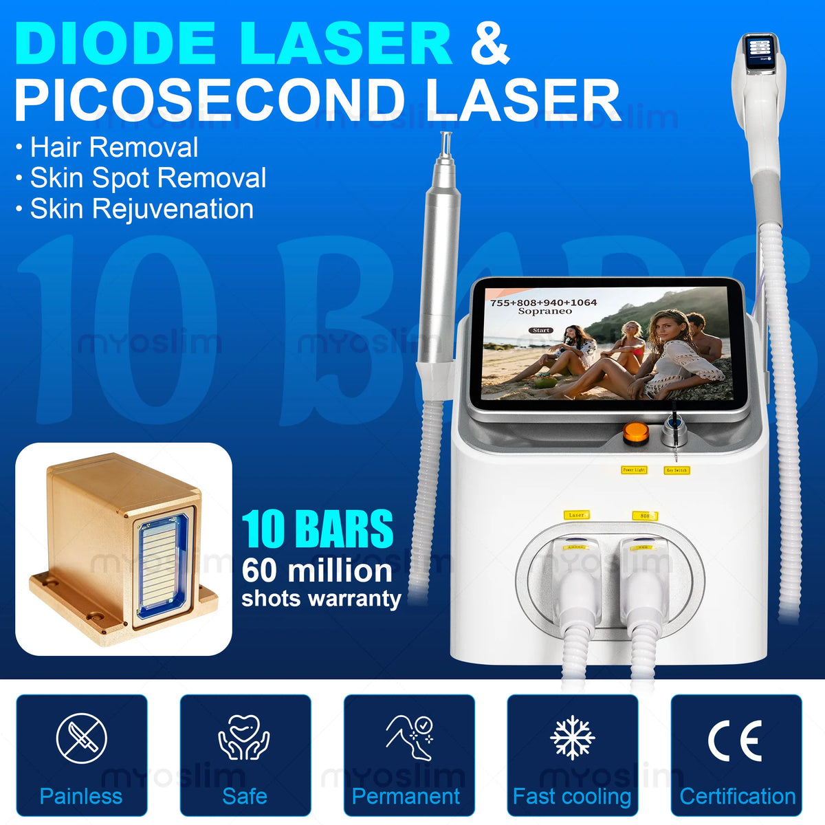 Myoslim Sapphire Diode Laser Hair Removal Machine