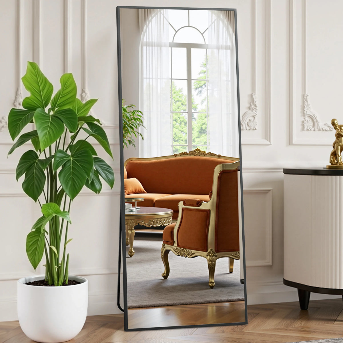 JHK Full Length Mirror with Stand Tempered Glass Aluminum Frame Hanging or Leaning Full Body Floor Mirror Standing or Wall Mount Modern Home Decor