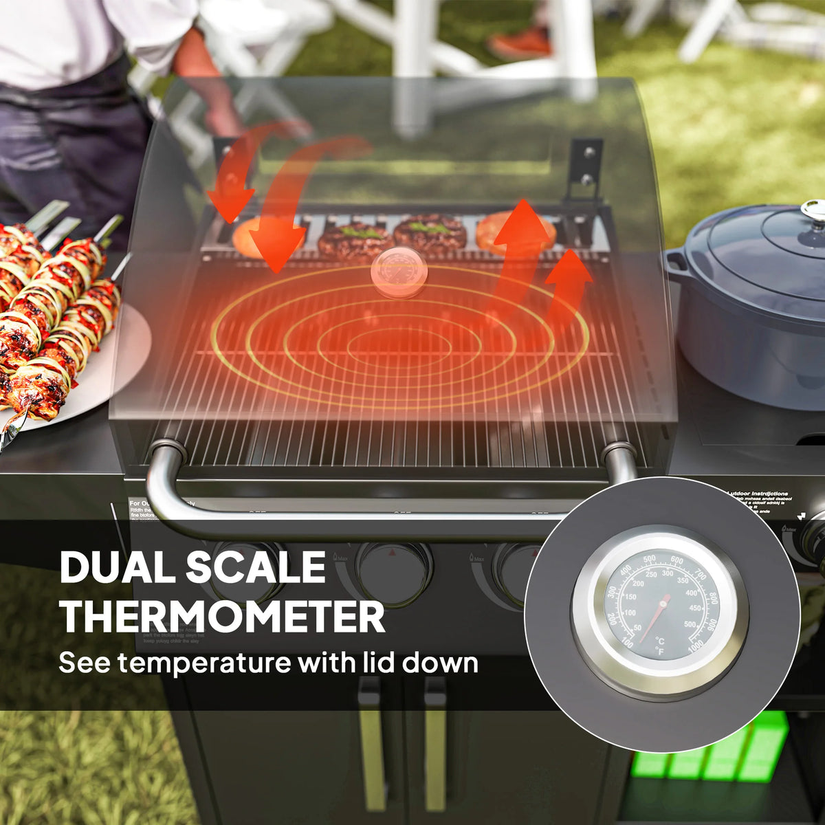 3 Burner Gas Grill with Side Burner and Shelves, Propane BBQ Grill