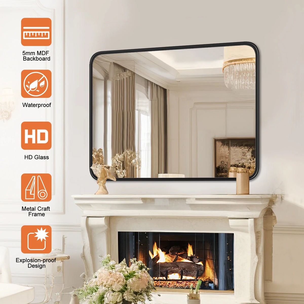 JHK Matte Metal Framed Bathroom Mirror
