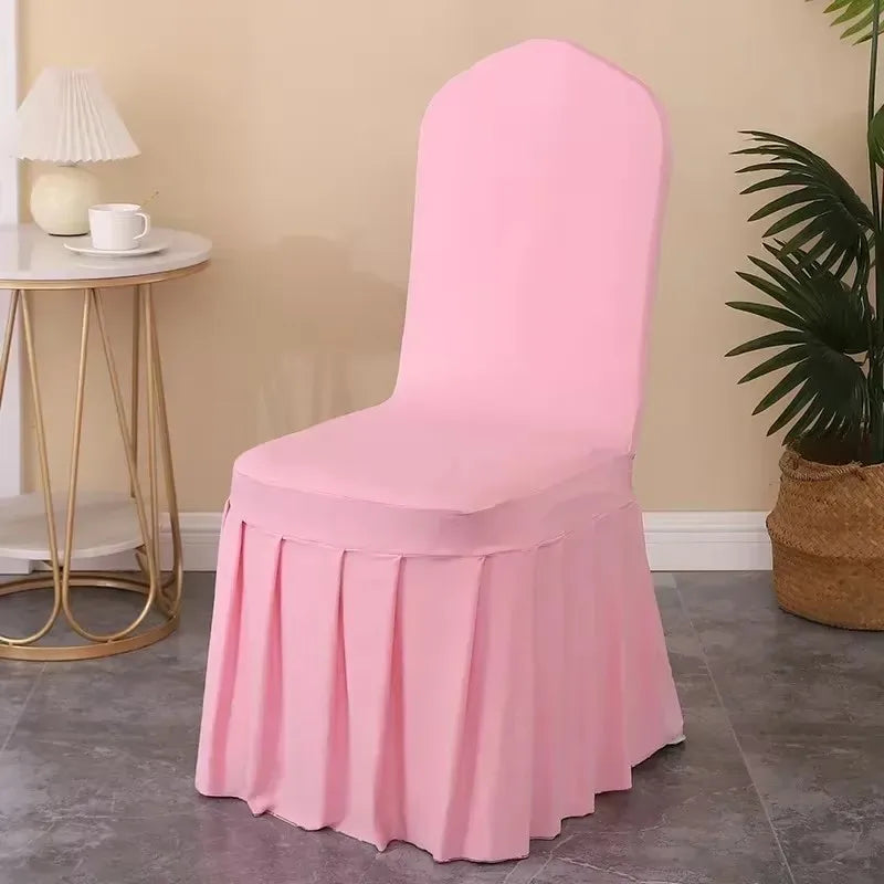 50/100pcs Pleated Skirt Spandex Chair Cover Hotel Banquet Party Events Wedding Decoration Dining Room Seat Protector Covers