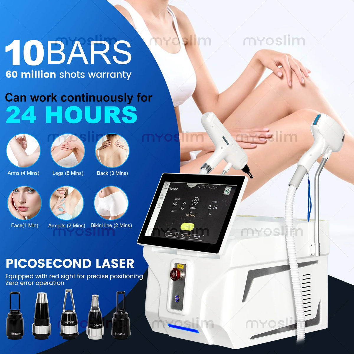Myoslim 5000W Nd Yag Q Switch Laser Hair Removal Unit