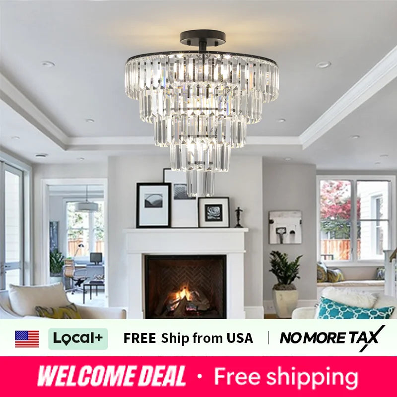 Zhikea 10 Light Crystal Flush Mount Ceiling Light Fixture