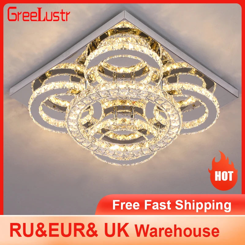 GreeLustr Modern Square Crystal LED Ceiling Light