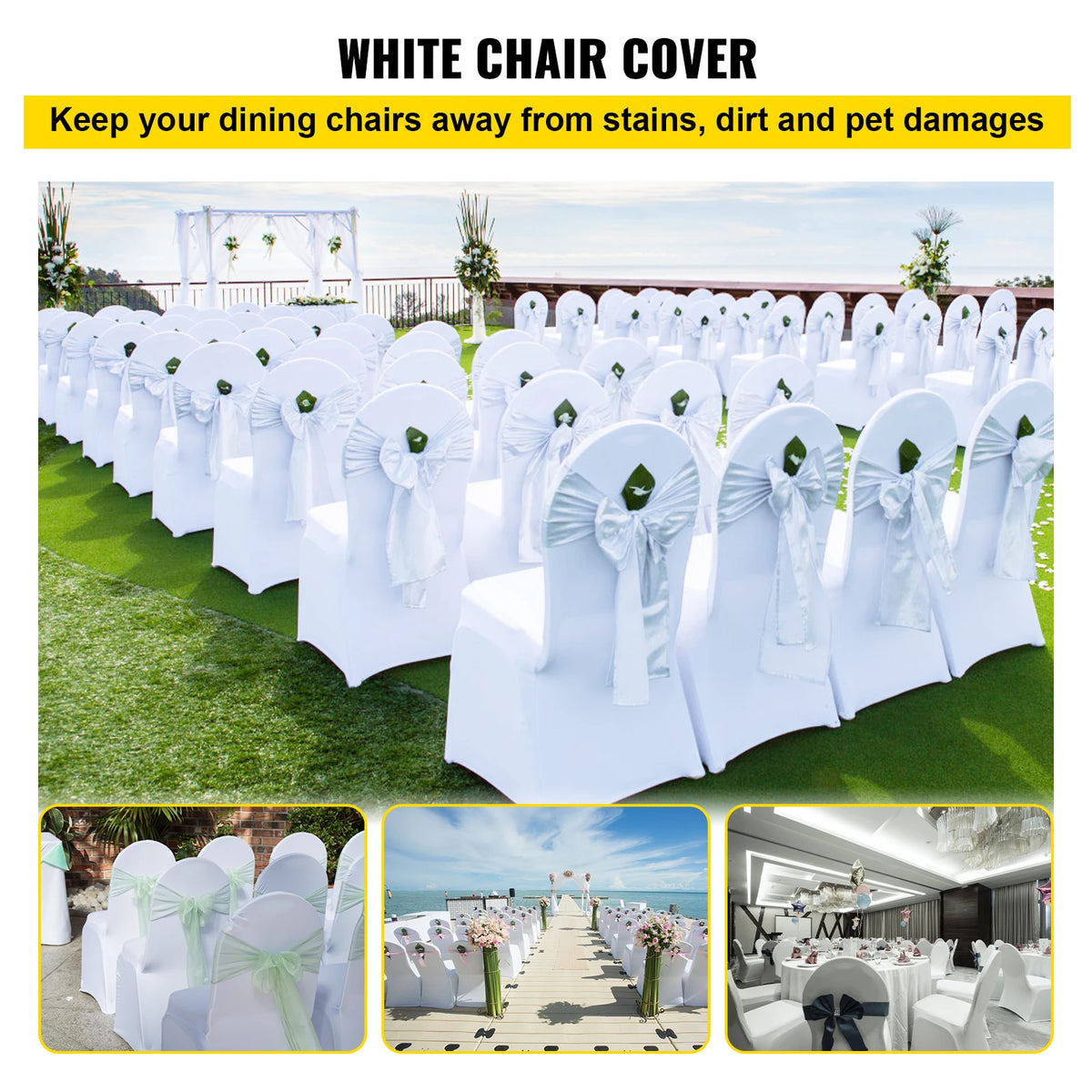 SucceBuy 50 100Pcs Wedding Chair Covers Spandex Slipcover for Restaurant Banquet Hotel Dining Party Universal Chair Cover