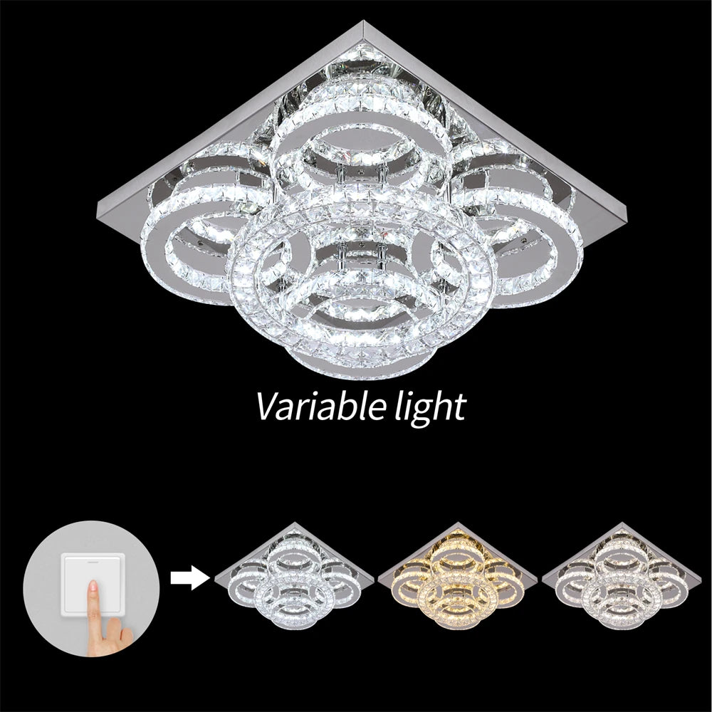 GreeLustr Modern Square Crystal LED Ceiling Light