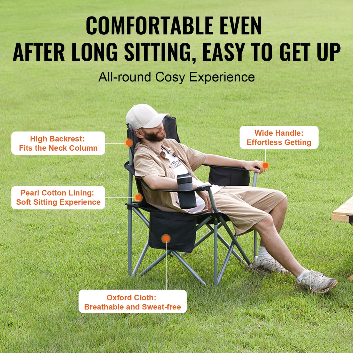 Vevor Portable Camping Folding Chair With Side Pockets
